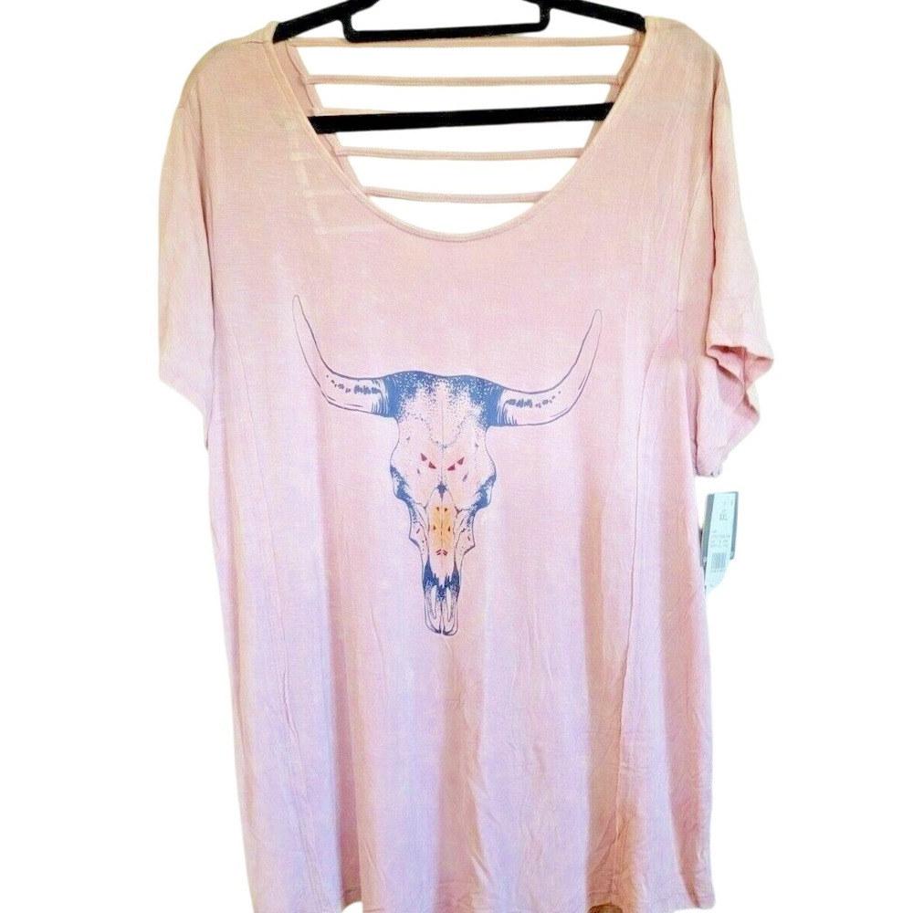 Grayson Threads Animal Skull Pale Pink Southwest Short Sleeve‎ T-Shirt 2X NWT